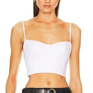 Helsa Stretch Cotton Sateen Bustier White Corset‎ Top Cropped Sleeveless Sz XS